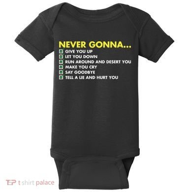Rick Roll Never Gonna Checklist Baby Bodysuit