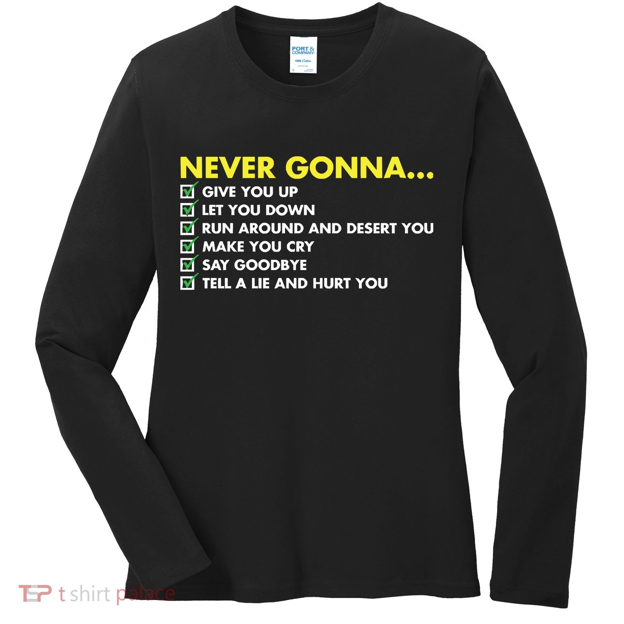 Rick Roll Never Gonna Checklist Women's Long Sleeve Shirt