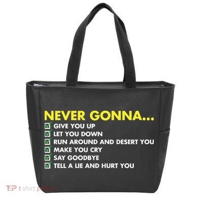 Rick Roll Never Gonna Checklist Tote Bag