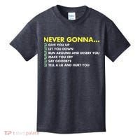 Rick Roll Never Gonna Checklist Kids T-Shirt thumb 0