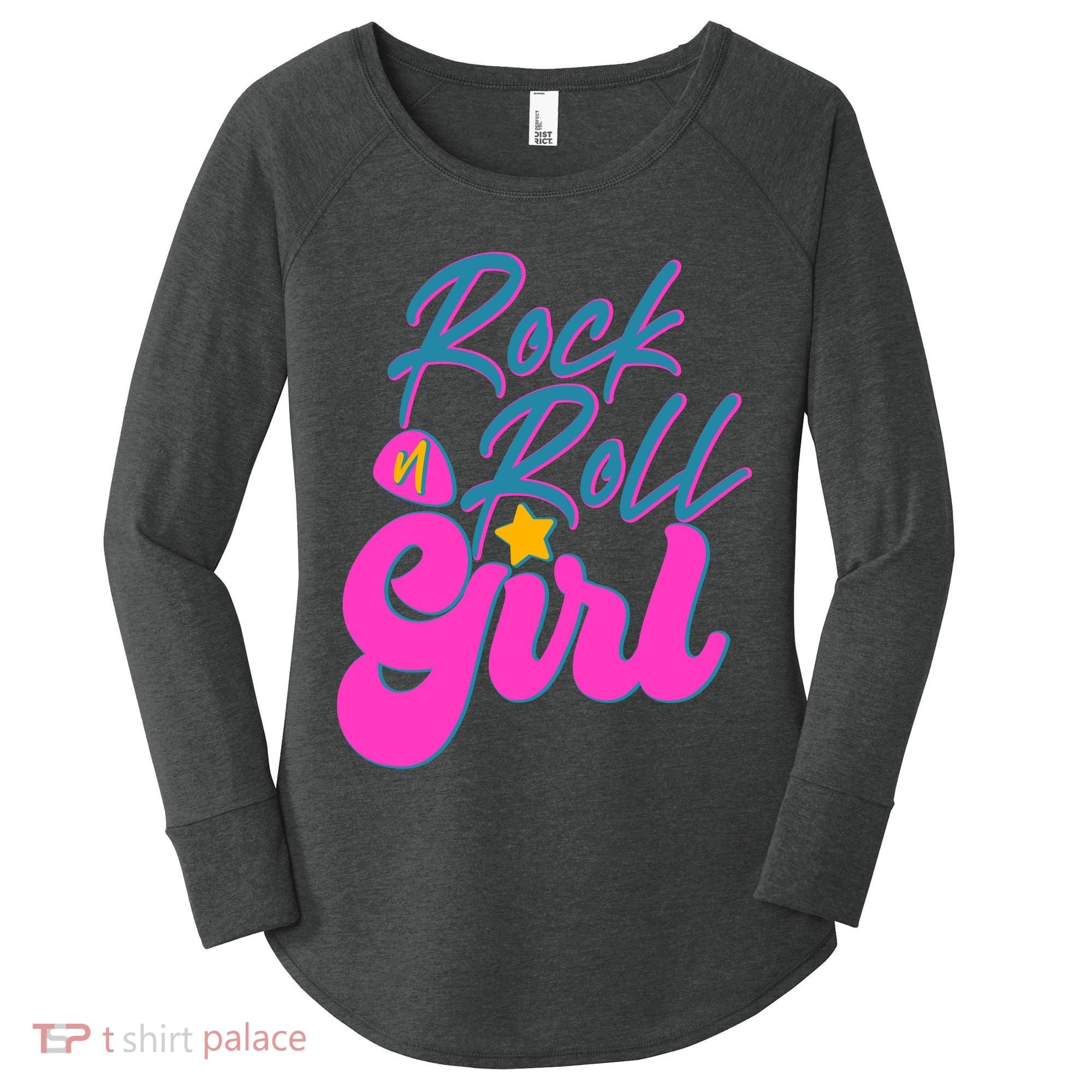 Retro Rock N Roll Girl Costume Women's Perfect Tri Tunic Long Sleeve Shirt