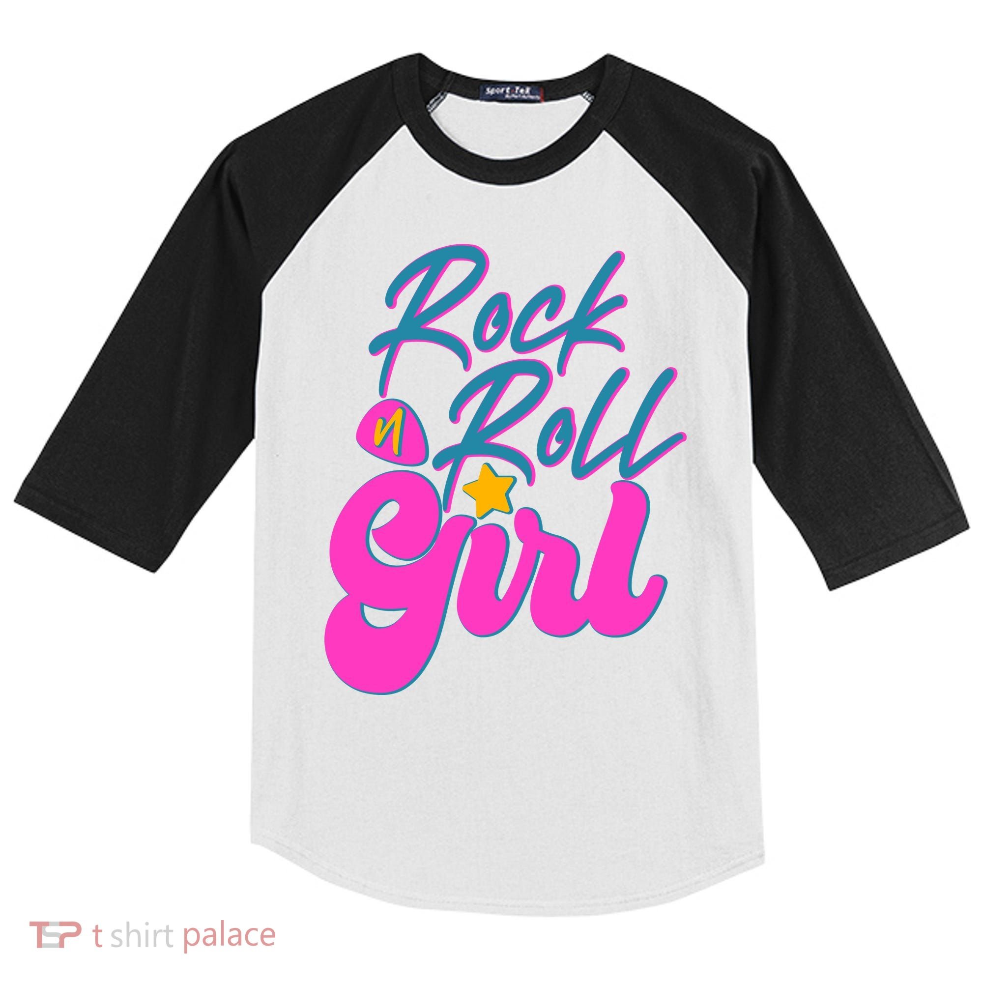Retro Rock N Roll Girl Costume Kids Colorblock Raglan Jersey