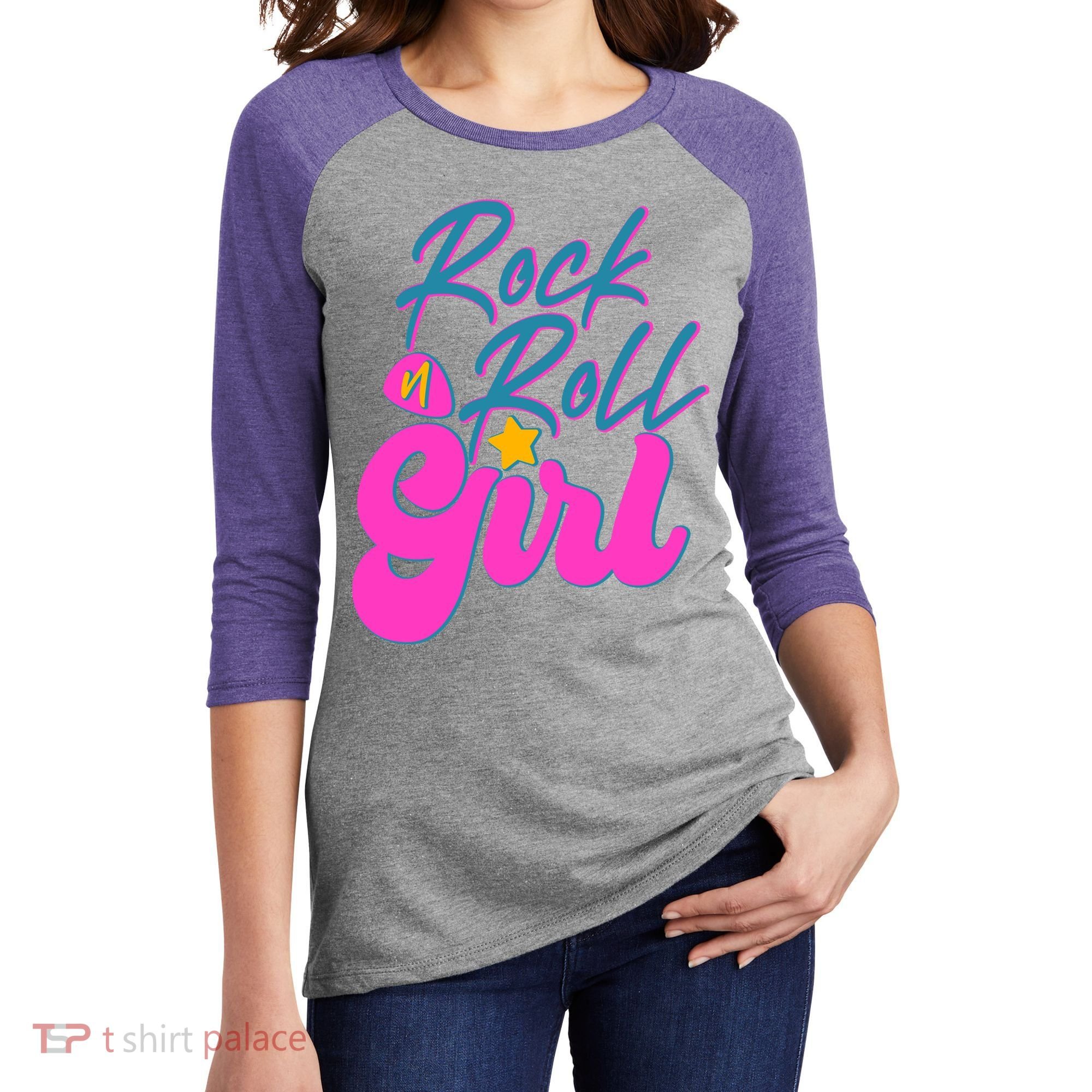 Retro Rock N Roll Girl Costume Women's Tri-Blend 3/4-Sleeve Raglan Shirt
