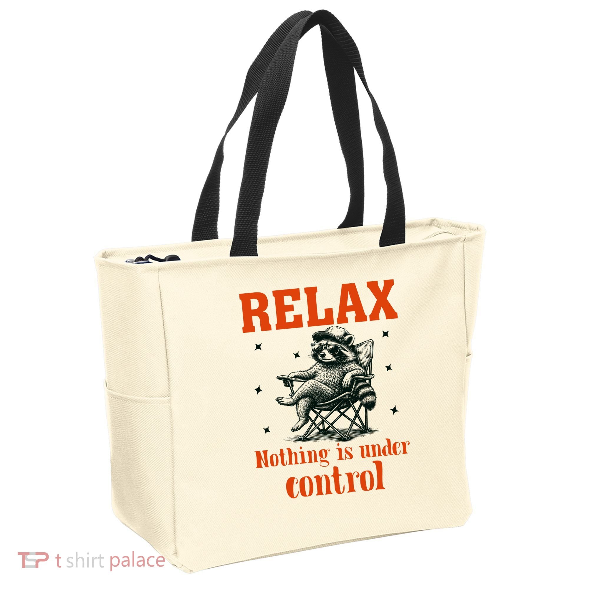 Raccoon Relax Nothing Under Control Tote Bag