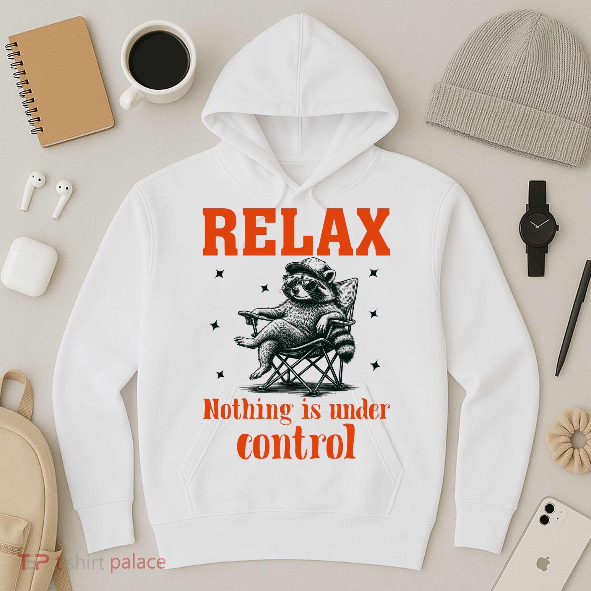 Raccoon Relax Nothing Under Control Hoodie