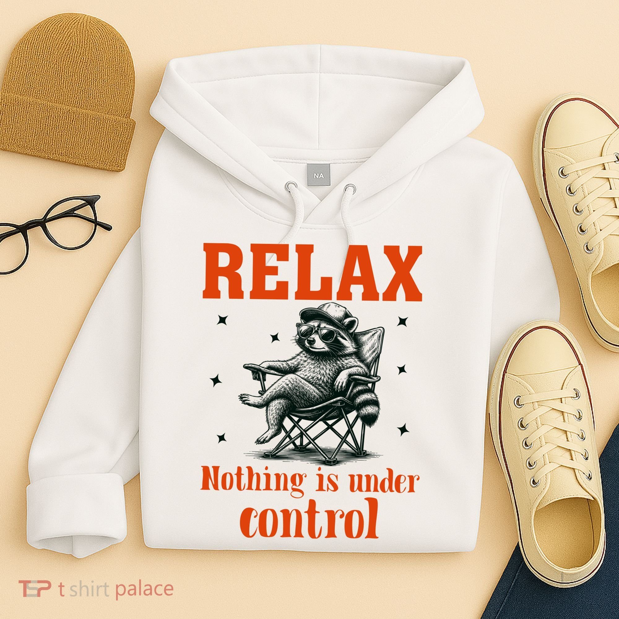 Raccoon Relax Nothing Under Control Hoodie