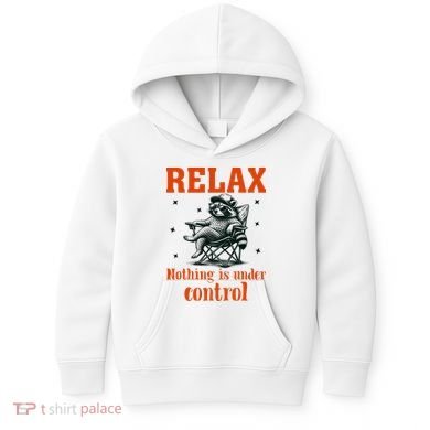 Raccoon Relax Nothing Under Control Kids Hoodie