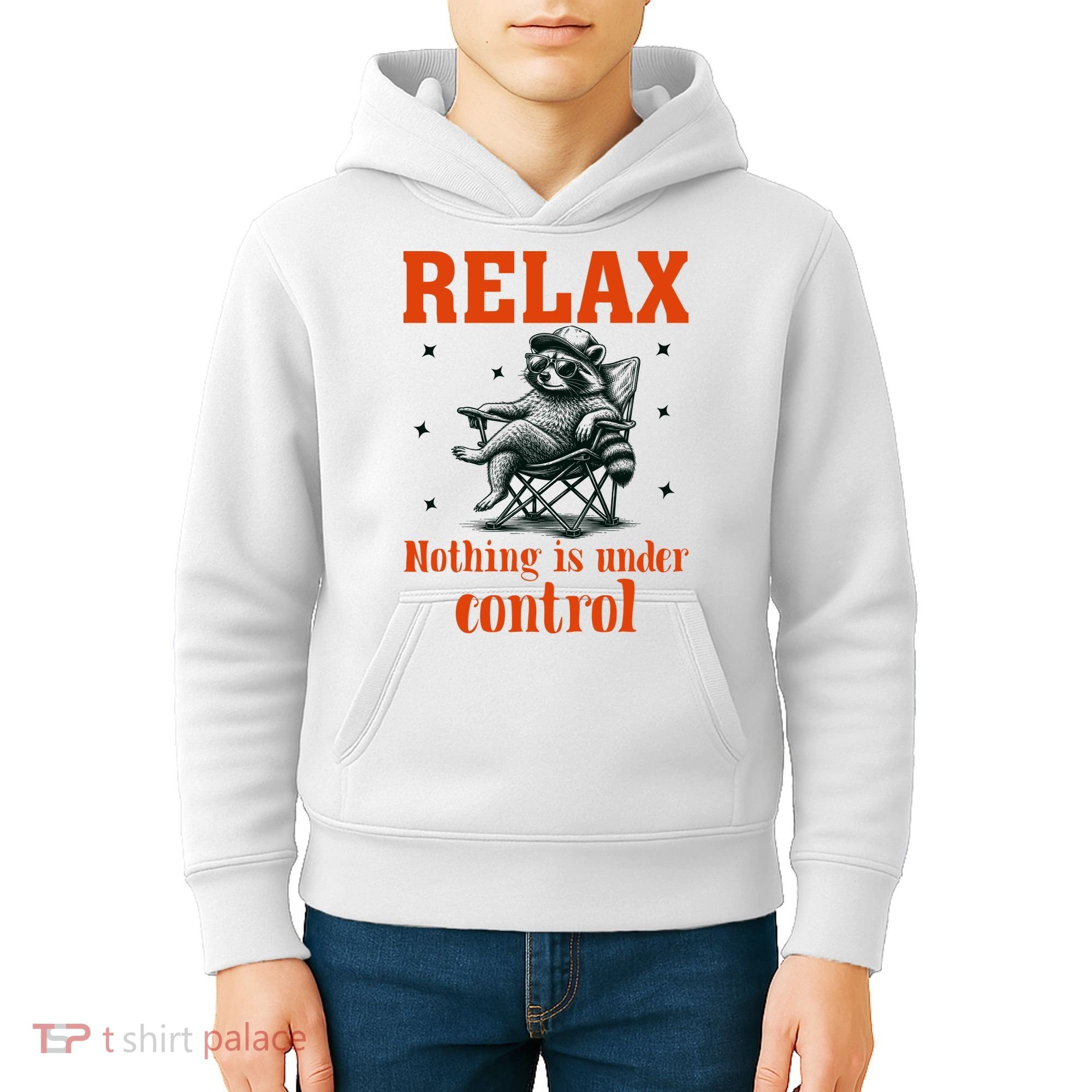 Raccoon Relax Nothing Under Control Kids Hoodie