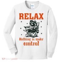 Raccoon Relax Nothing Under Control Kids Long Sleeve Shirt thumb 0