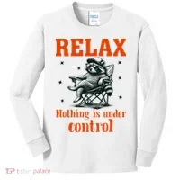 Raccoon Relax Nothing Under Control Kids Long Sleeve Shirt thumb 0