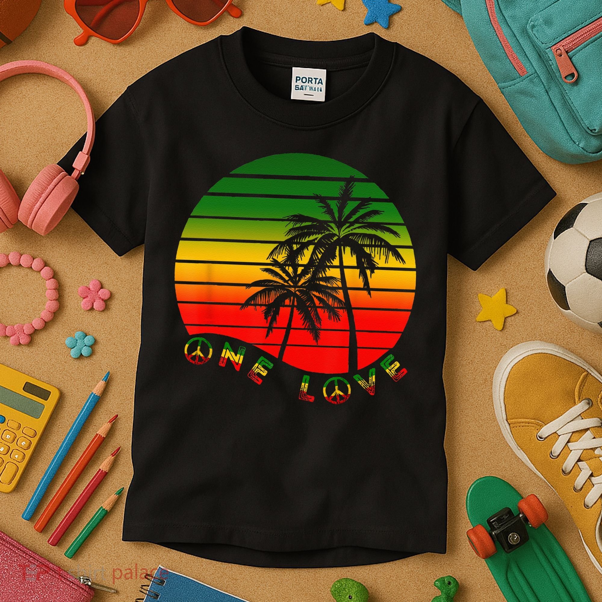 Rasta Reggae One Love Palms Reggaeton Rastafarian Pride Kids T-Shirt