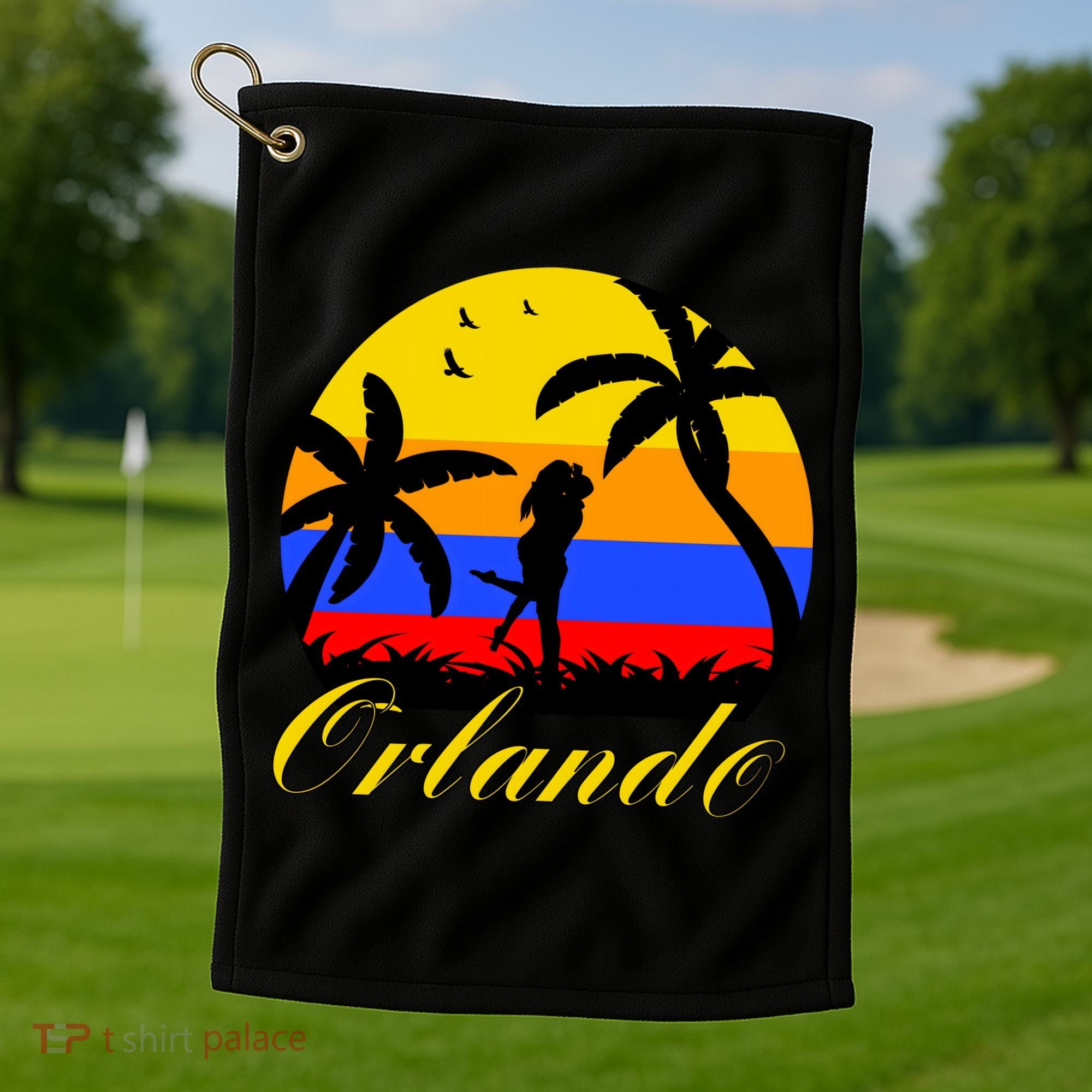Retro Romantic Orlando Sunset Golf Towel