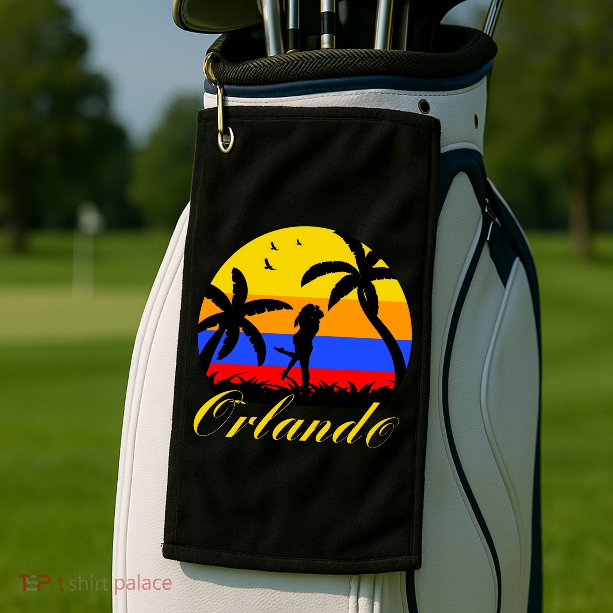 Retro Romantic Orlando Sunset Golf Towel