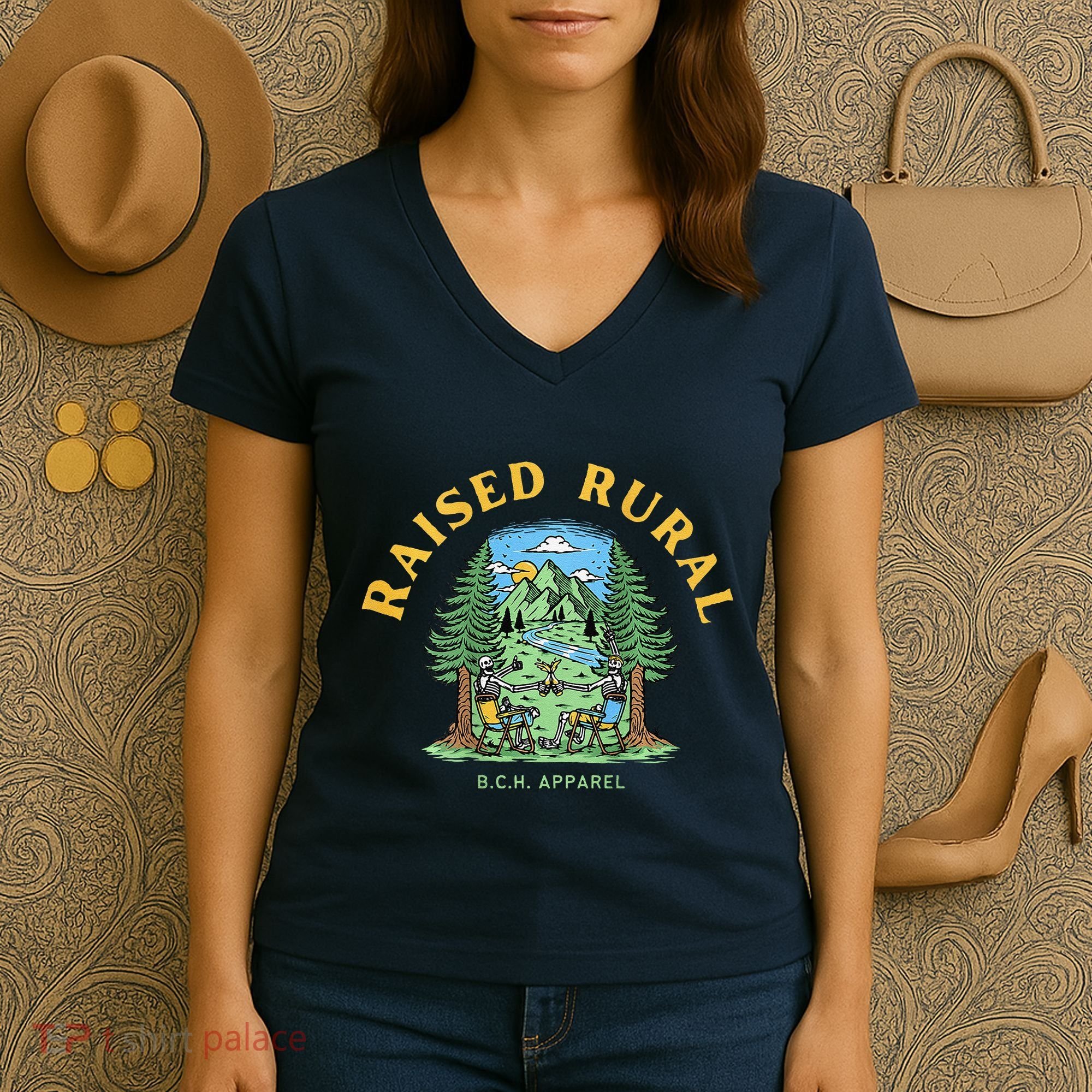 Raised Rural Outdoorsy Women's V-Neck T-Shirt