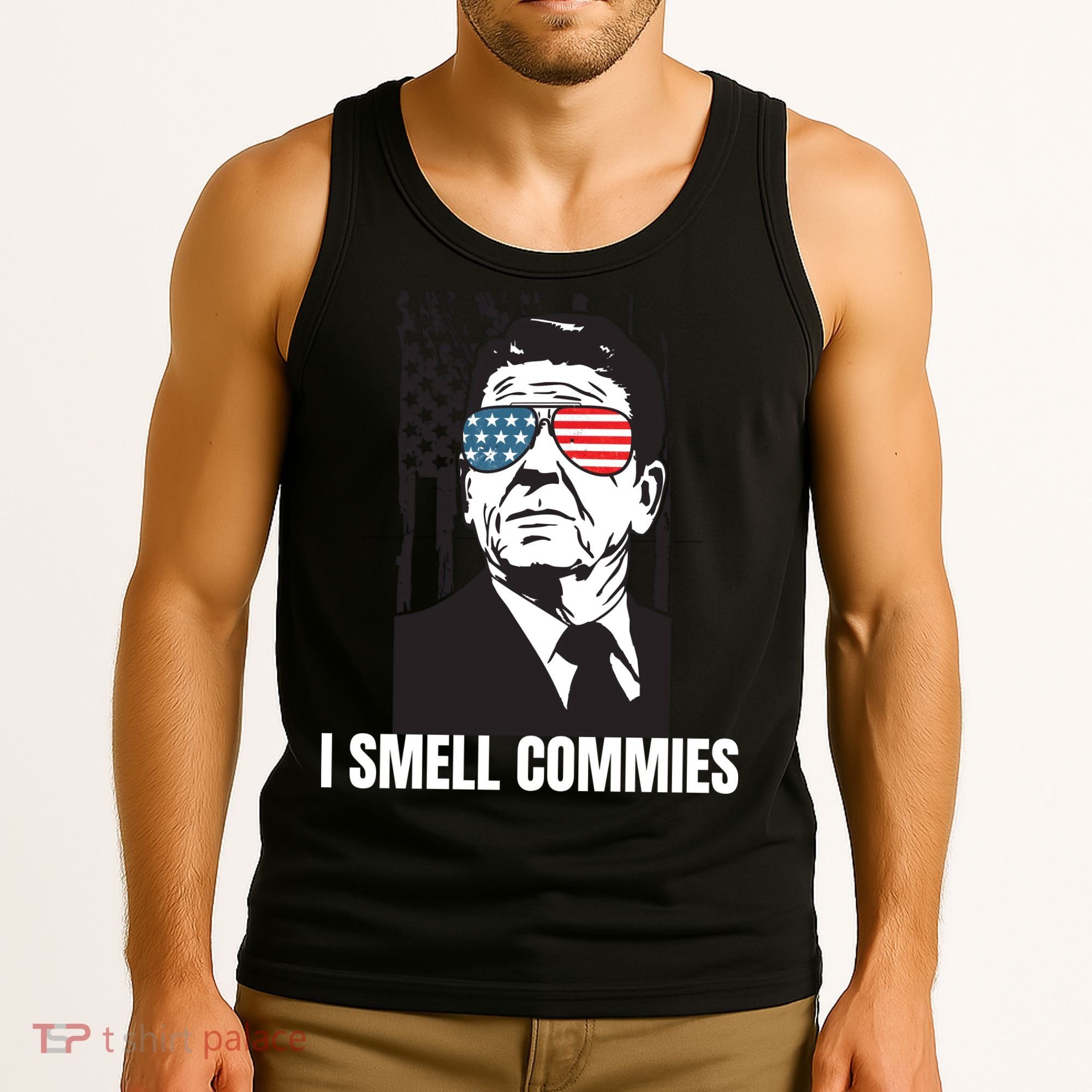 Ronald Reagan President I Smell Commies, Political Humor Tank Top