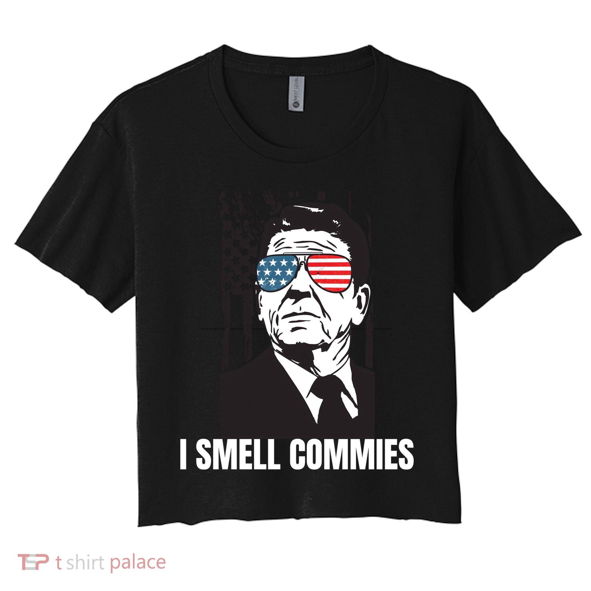 Ronald Reagan President I Smell Commies, Political Humor Women's Crop Top Tee