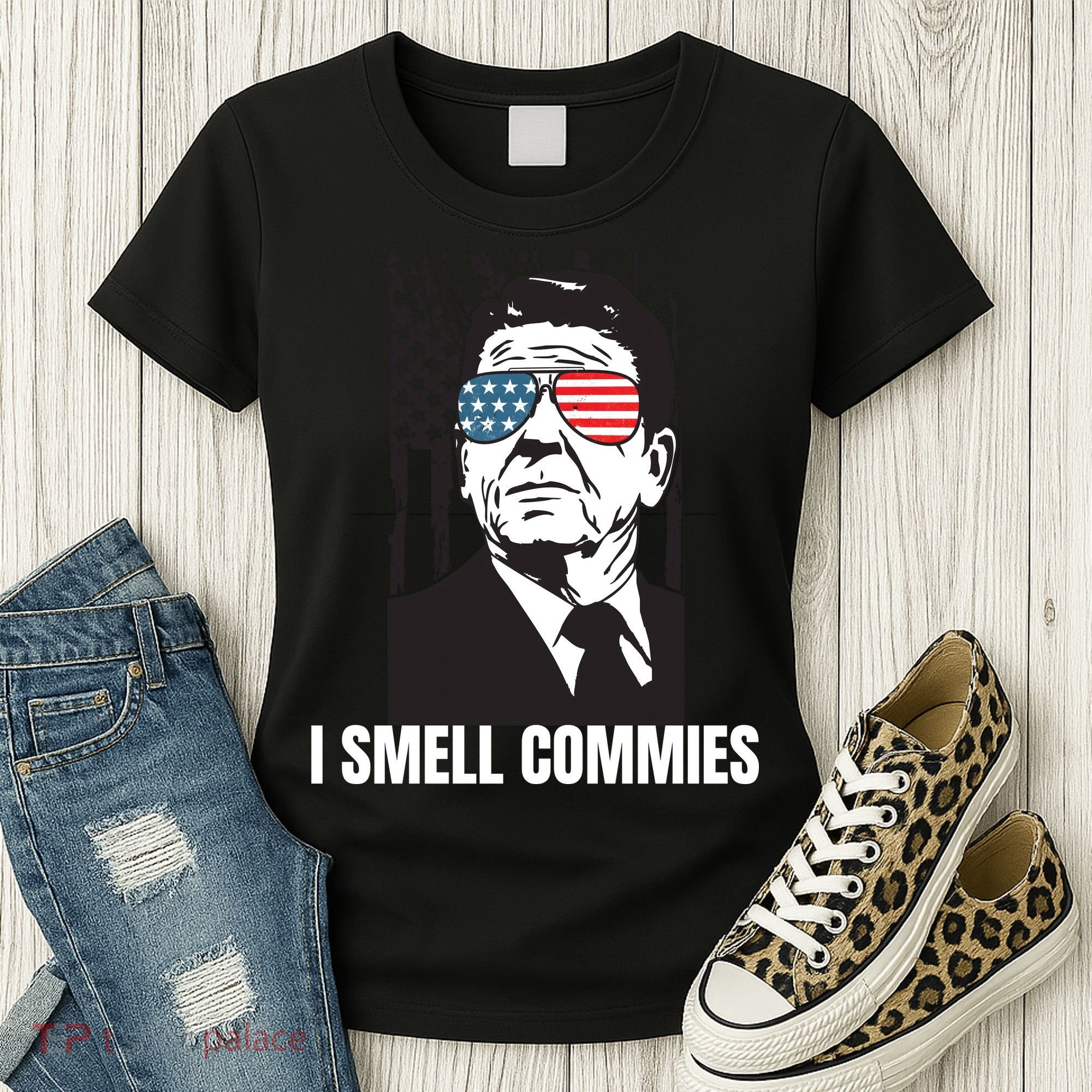 Ronald Reagan President I Smell Commies, Political Humor Women's T-Shirt