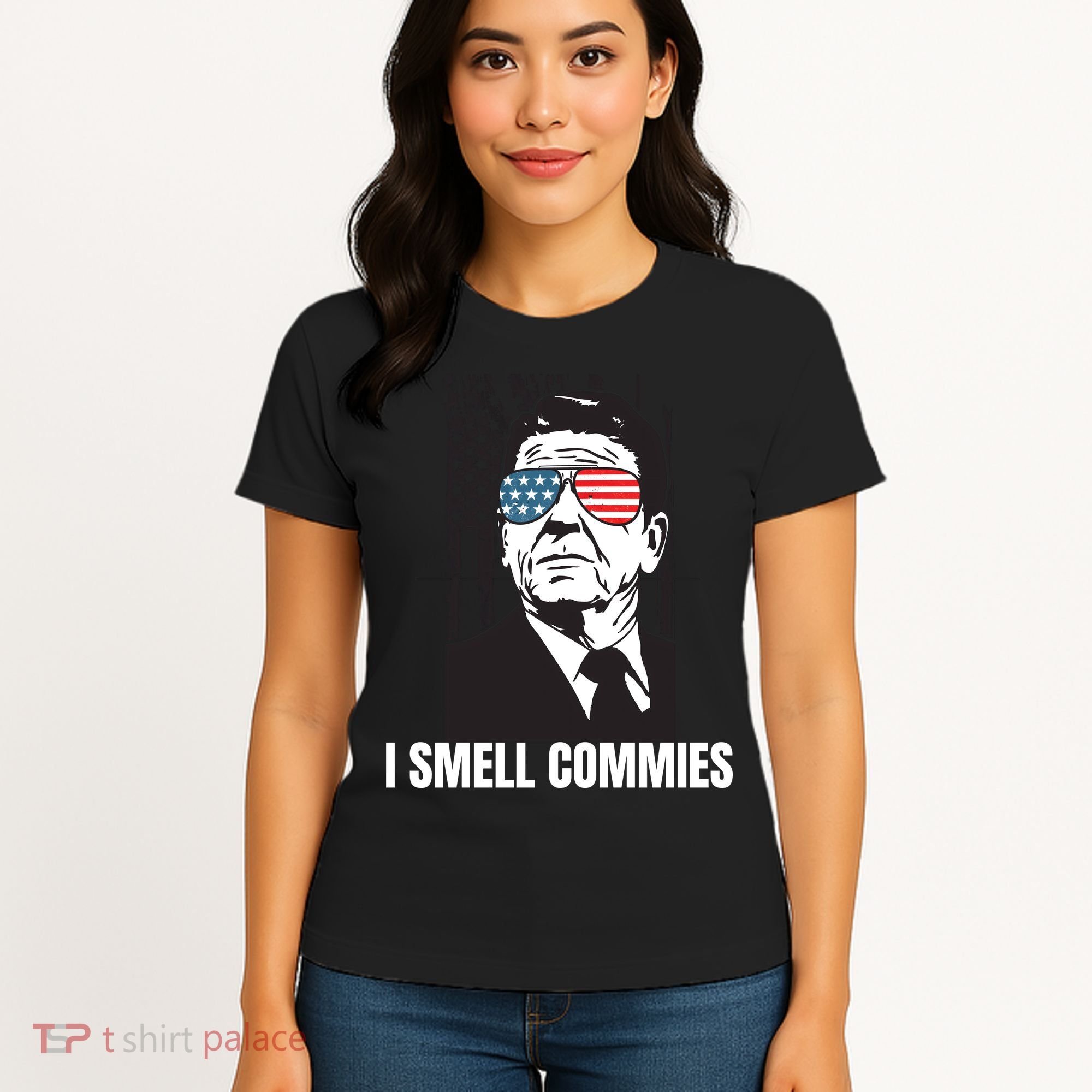 Ronald Reagan President I Smell Commies, Political Humor Women's T-Shirt