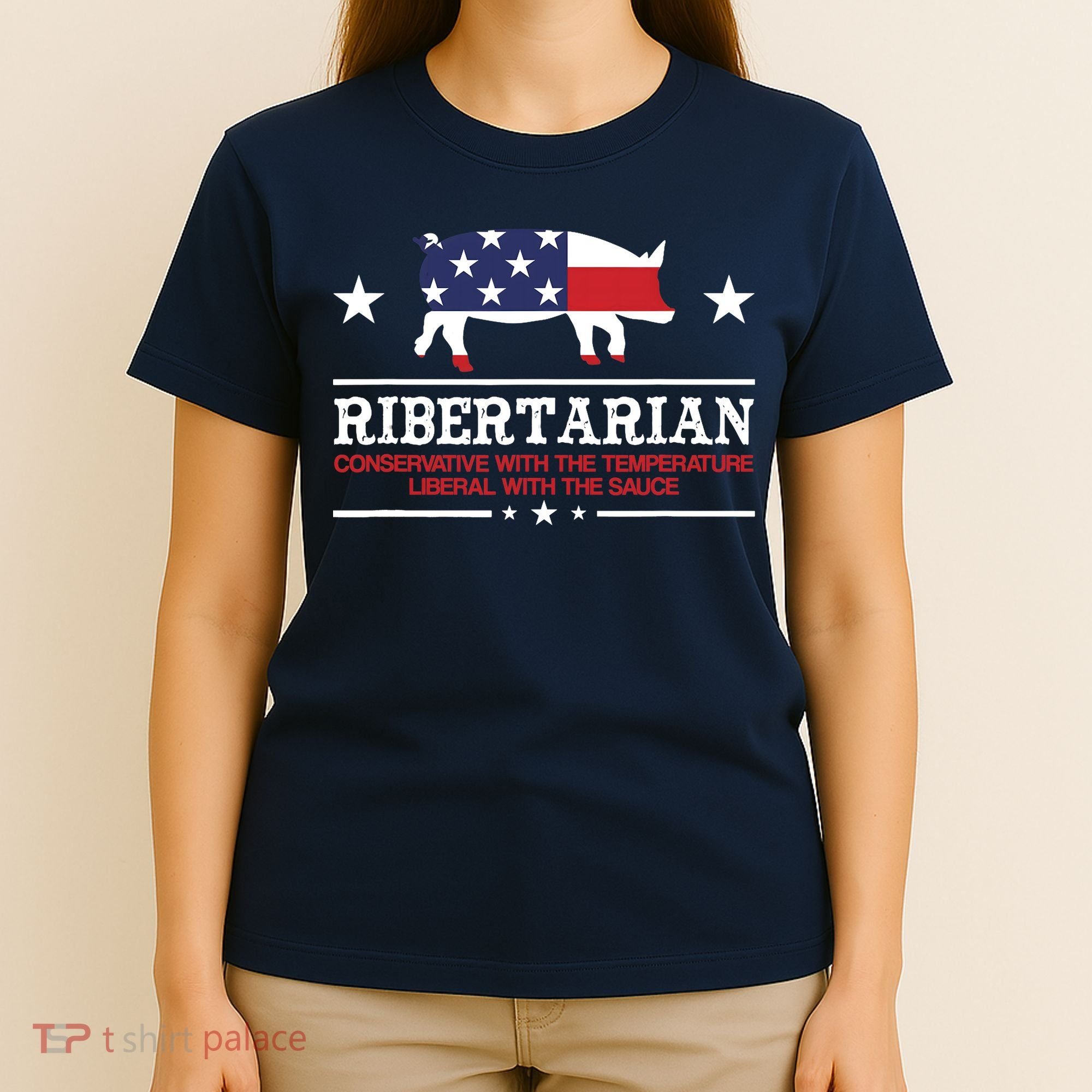 Ribertarian Ribs Pig Patriot Grilling Smoker Grill Funny BBQ T-Shirt