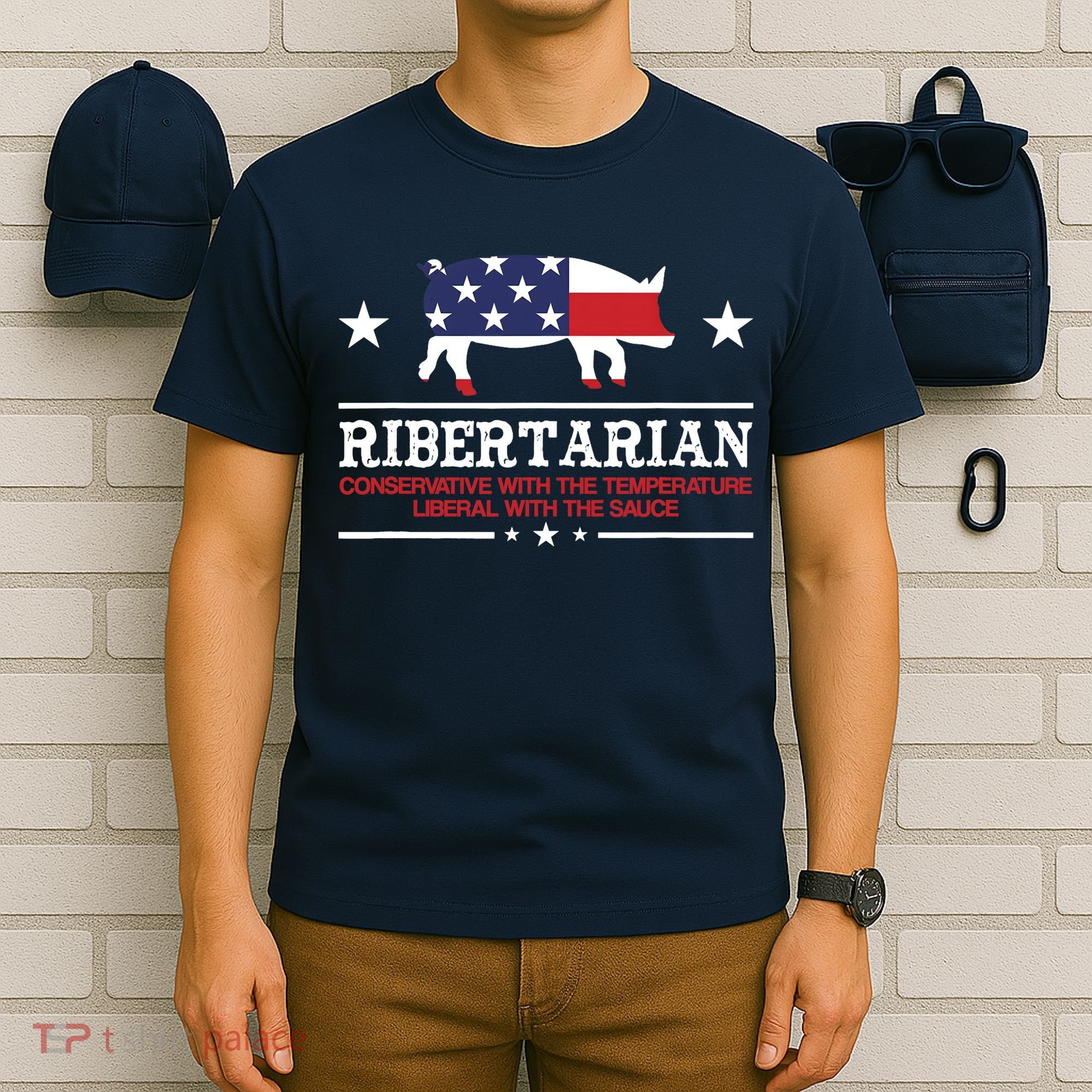 Ribertarian Ribs Pig Patriot Grilling Smoker Grill Funny BBQ T-Shirt