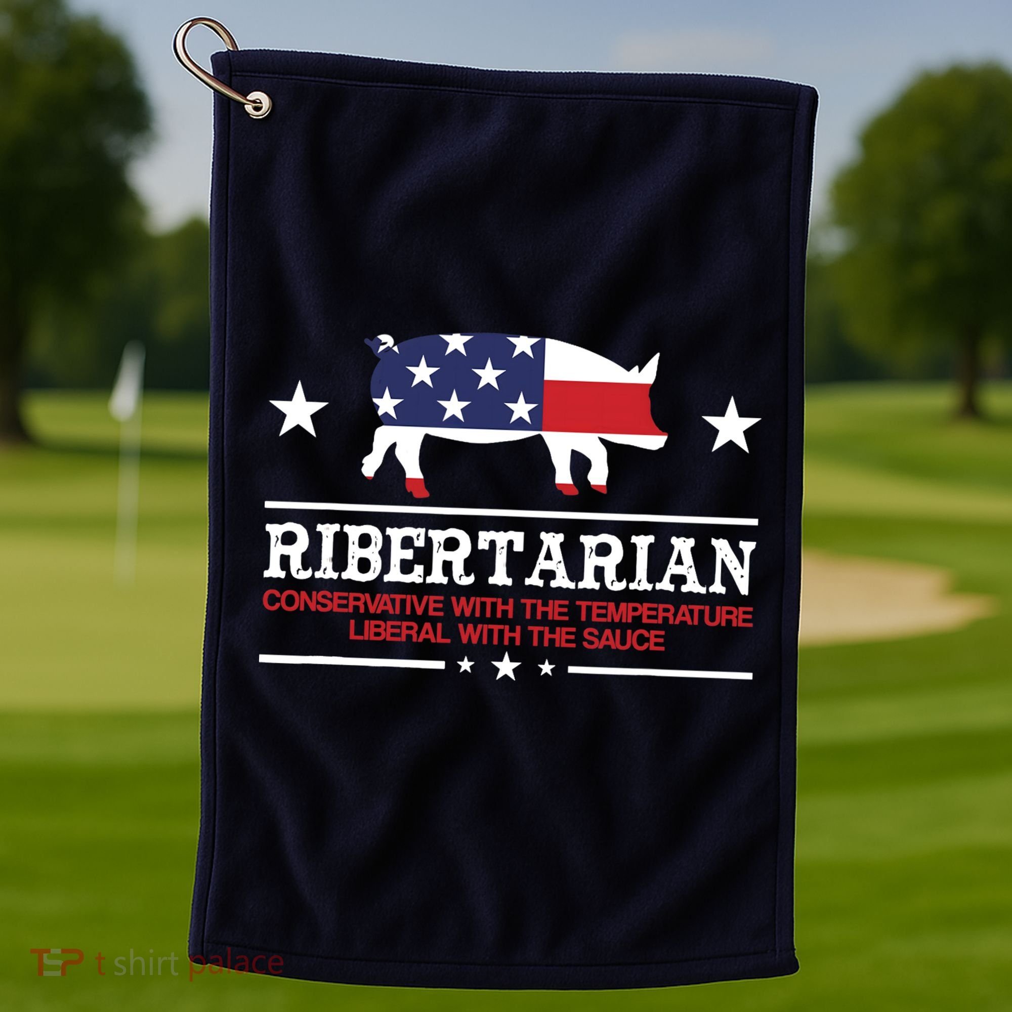 Ribertarian Ribs Pig Patriot Grilling Smoker Grill Funny BBQ Golf Towel