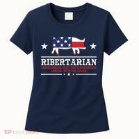 Ribertarian Ribs Pig Patriot Grilling Smoker Grill Funny BBQ Women's T-Shirt thumb 0