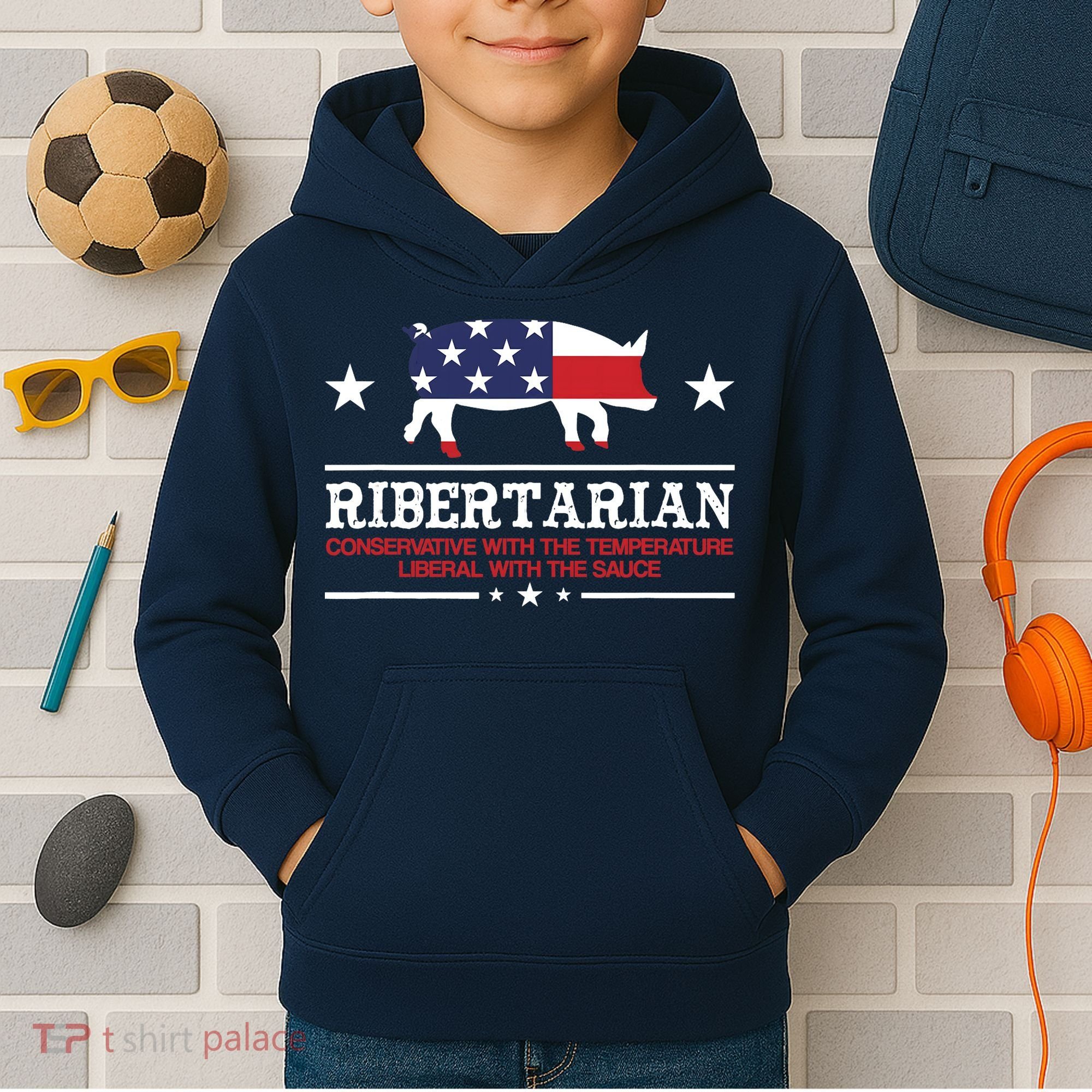 Ribertarian Ribs Pig Patriot Grilling Smoker Grill Funny BBQ Kids Hoodie