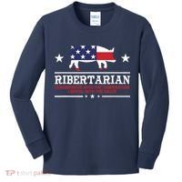 Ribertarian Ribs Pig Patriot Grilling Smoker Grill Funny BBQ Kids Long Sleeve Shirt thumb 0