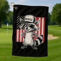 Redneck Raccoon Patriotic White Trash Party Attire Hillbilly Gift Golf Towel thumb 1