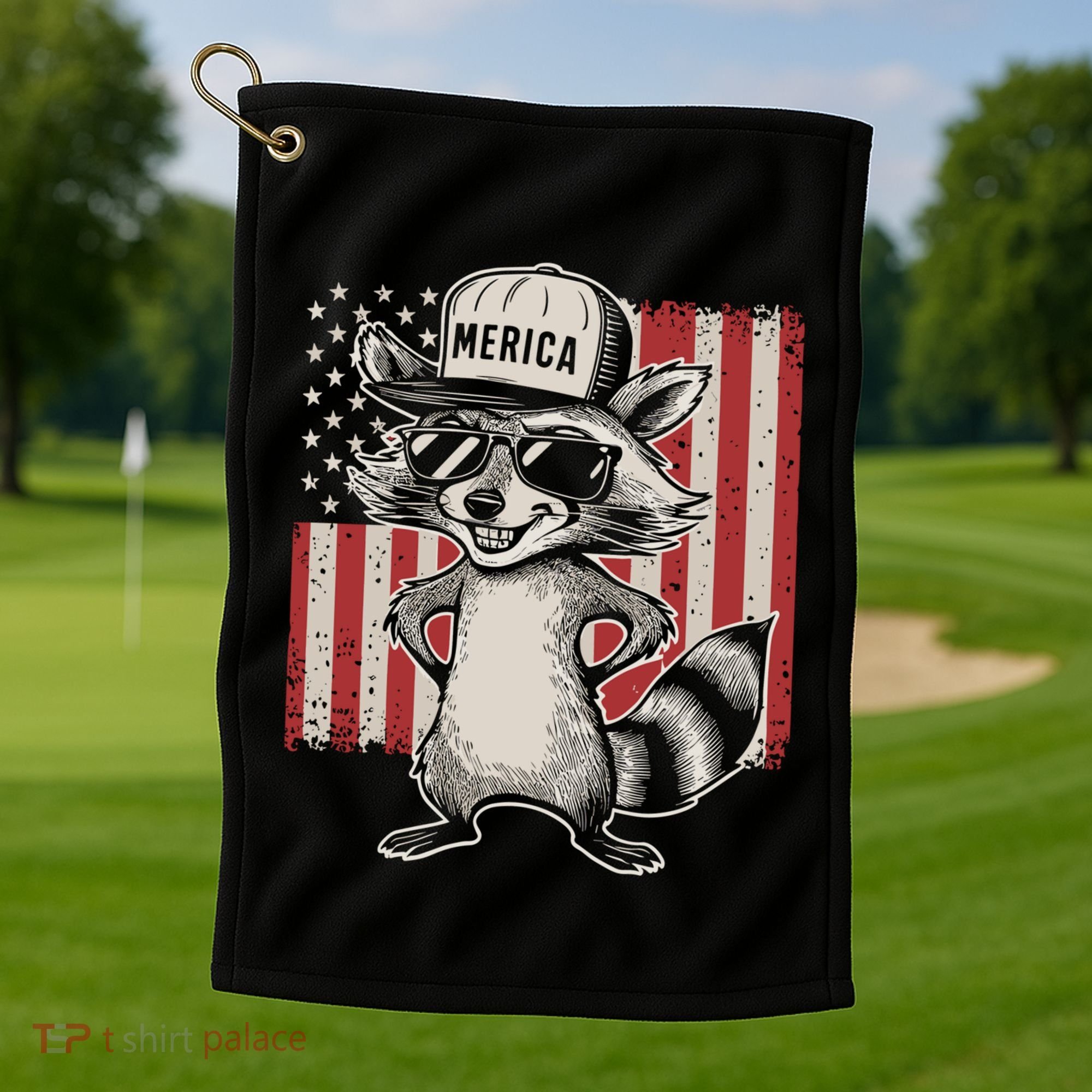 Redneck Raccoon Patriotic White Trash Party Attire Hillbilly Gift Golf Towel