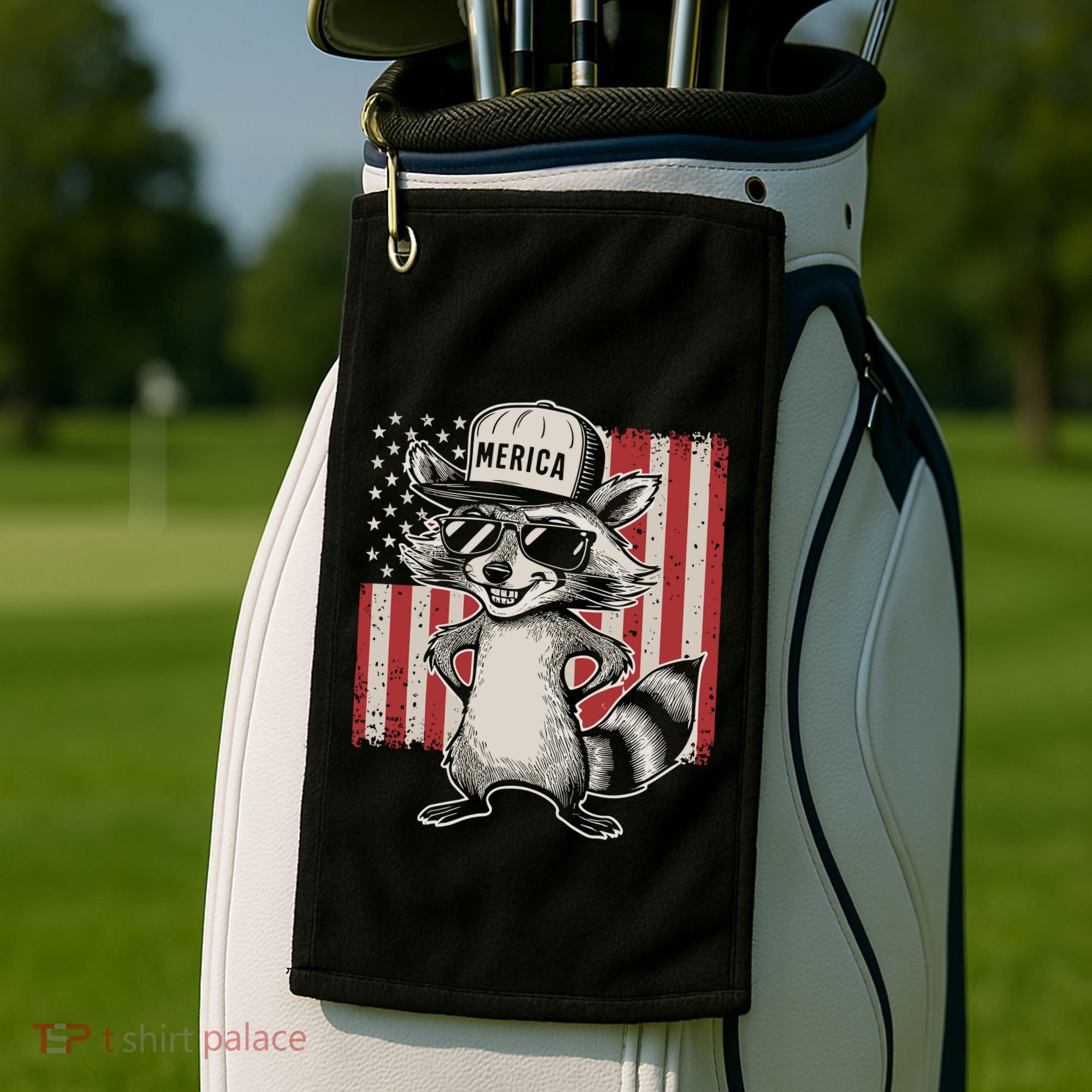 Redneck Raccoon Patriotic White Trash Party Attire Hillbilly Gift Golf Towel
