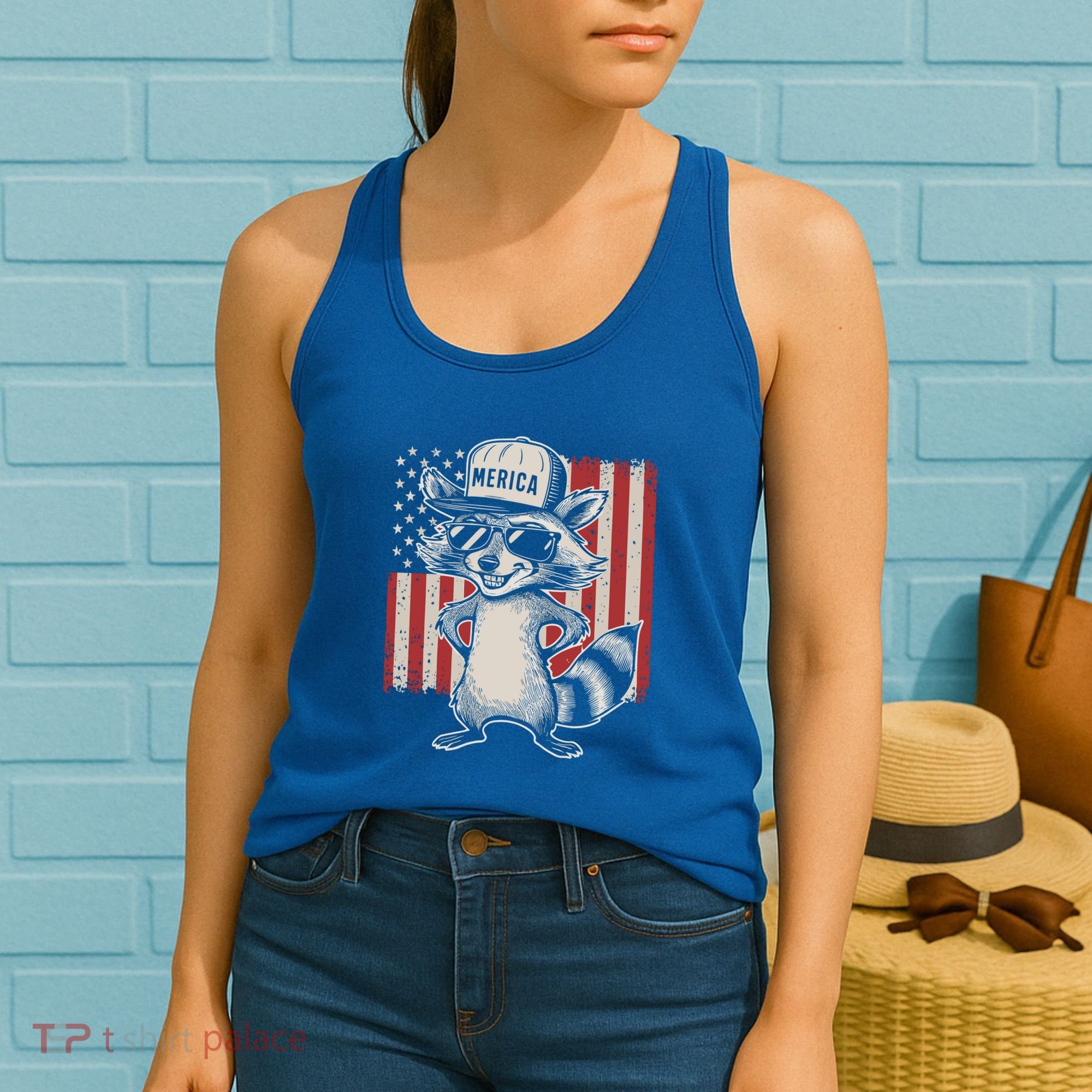Redneck Raccoon Patriotic White Trash Party Attire Hillbilly Gift Women's Tank Top