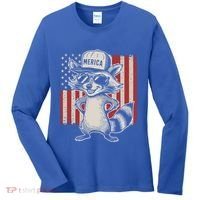 Redneck Raccoon Patriotic White Trash Party Attire Hillbilly Gift Women's Long Sleeve Shirt thumb 0