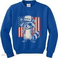 Redneck Raccoon Patriotic White Trash Party Attire Hillbilly Gift Kids Sweatshirt thumb 0