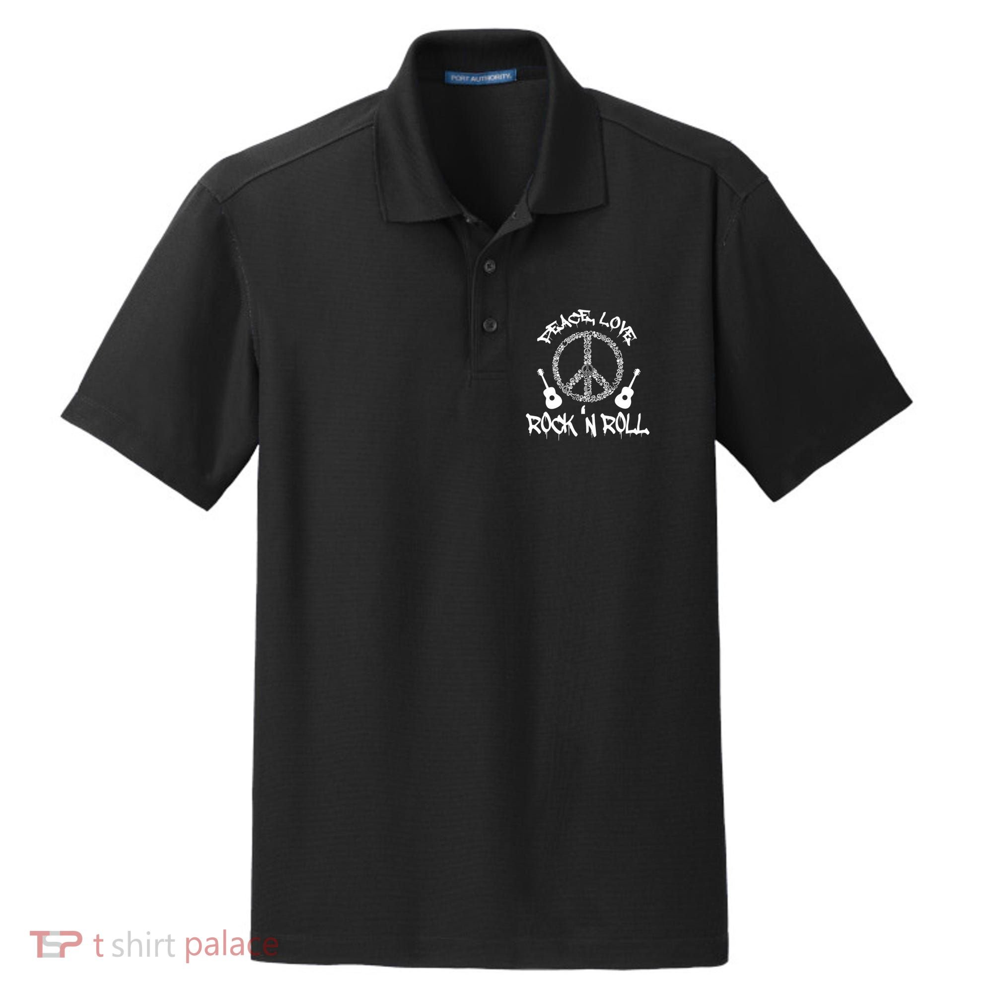Rock'n Roll Peace Love Rock and Roll Tee Dry Zone Grid Polo