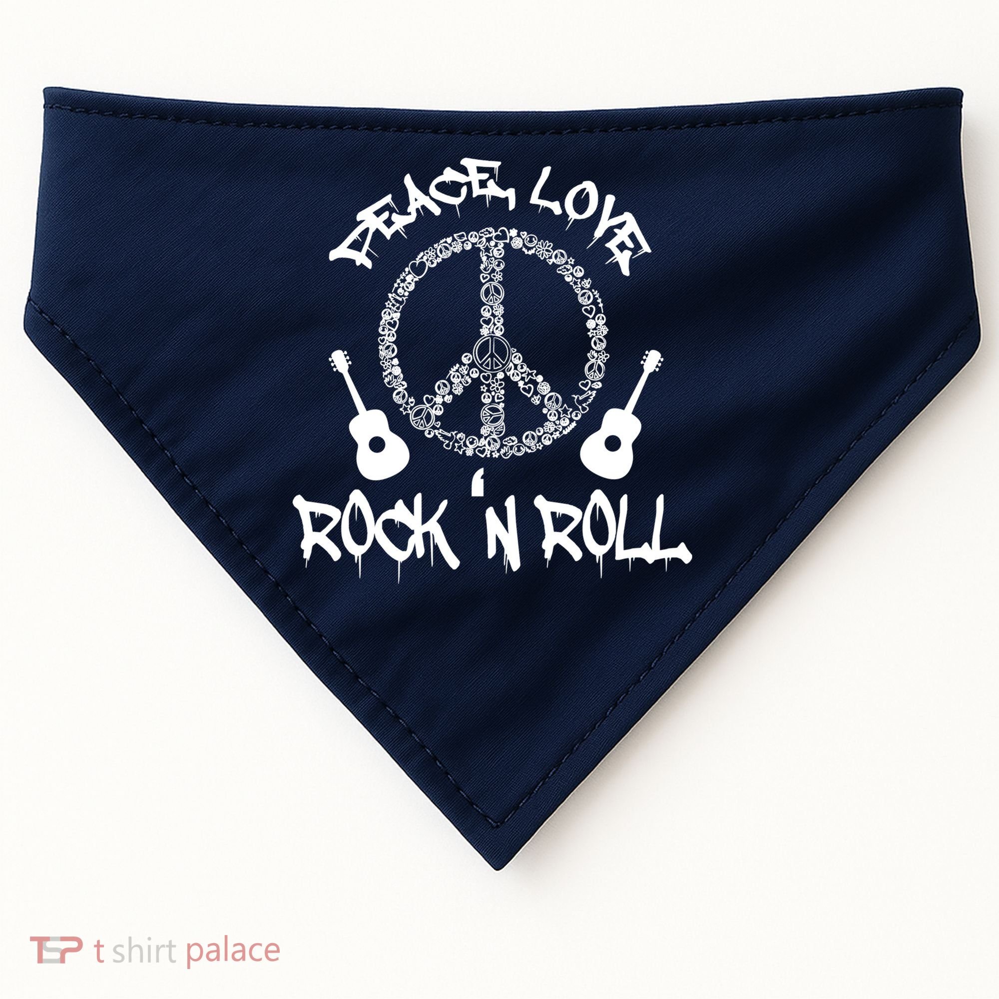 Rock'n Roll Peace Love Rock and Roll Tee USA-Made Doggie Bandana