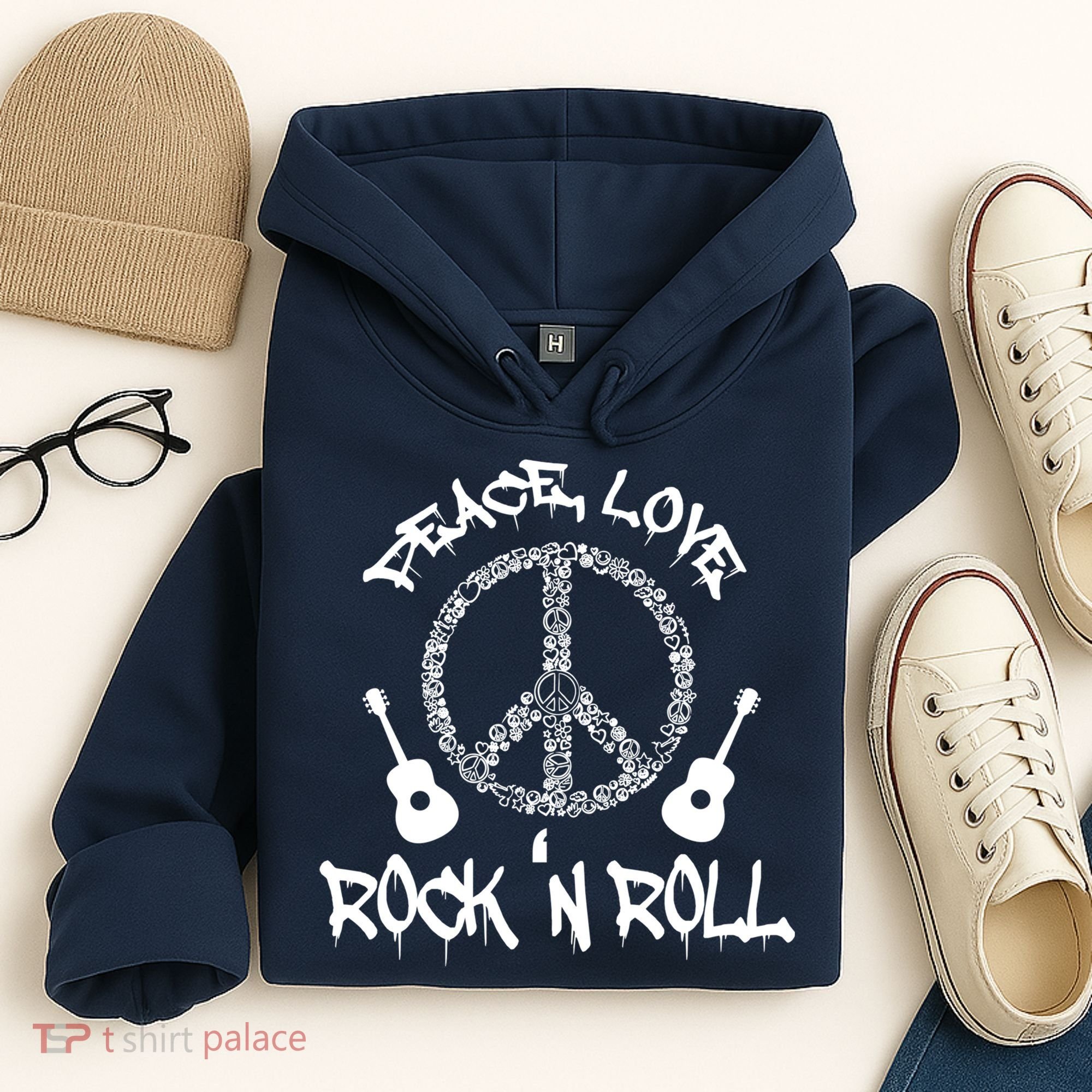 Rock'n Roll Peace Love Rock and Roll Tee Hoodie