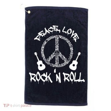 Rock'n Roll Peace Love Rock and Roll Tee Golf Towel