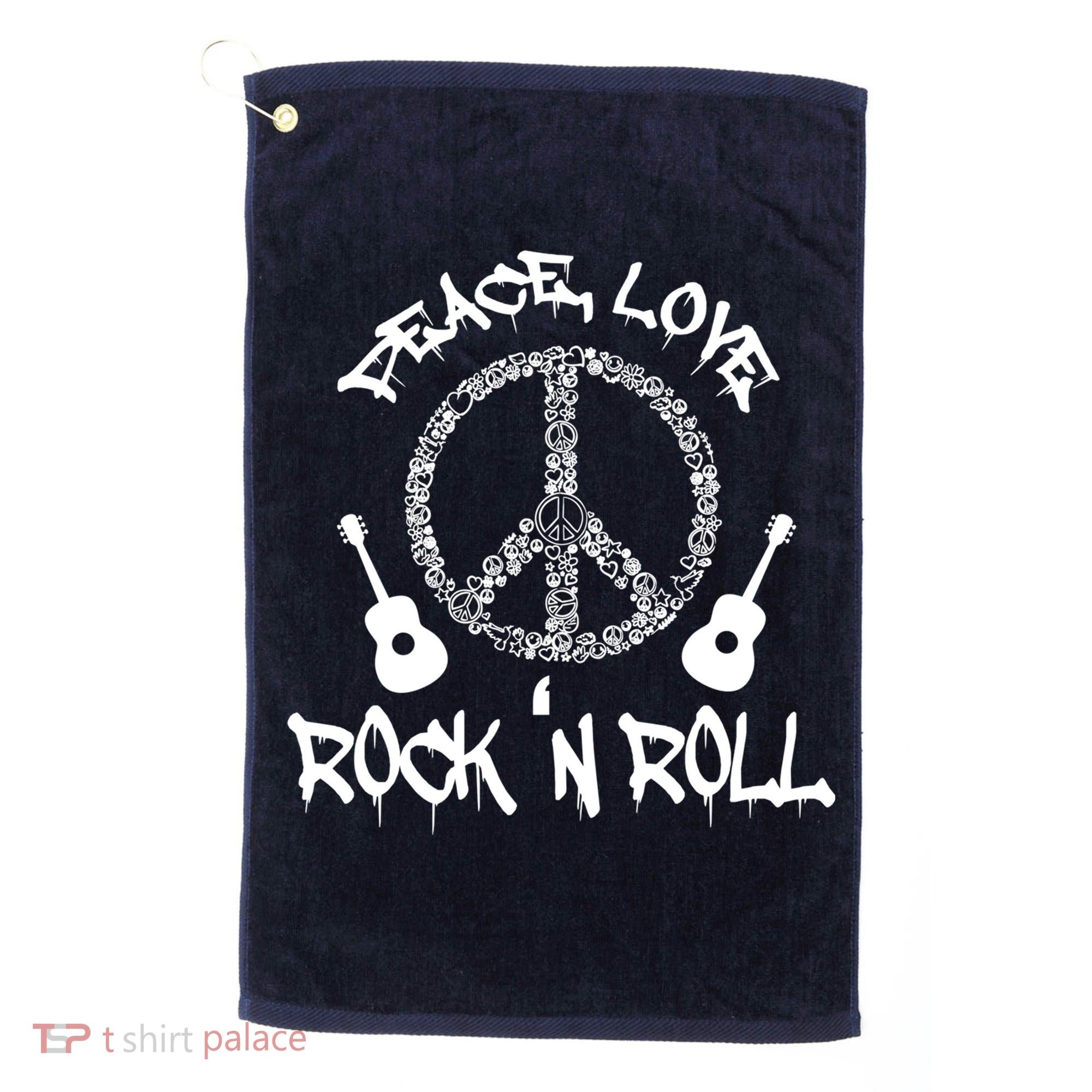 Rock'n Roll Peace Love Rock and Roll Tee Golf Towel