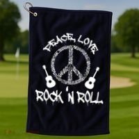 Rock'n Roll Peace Love Rock and Roll Tee Golf Towel thumb 1