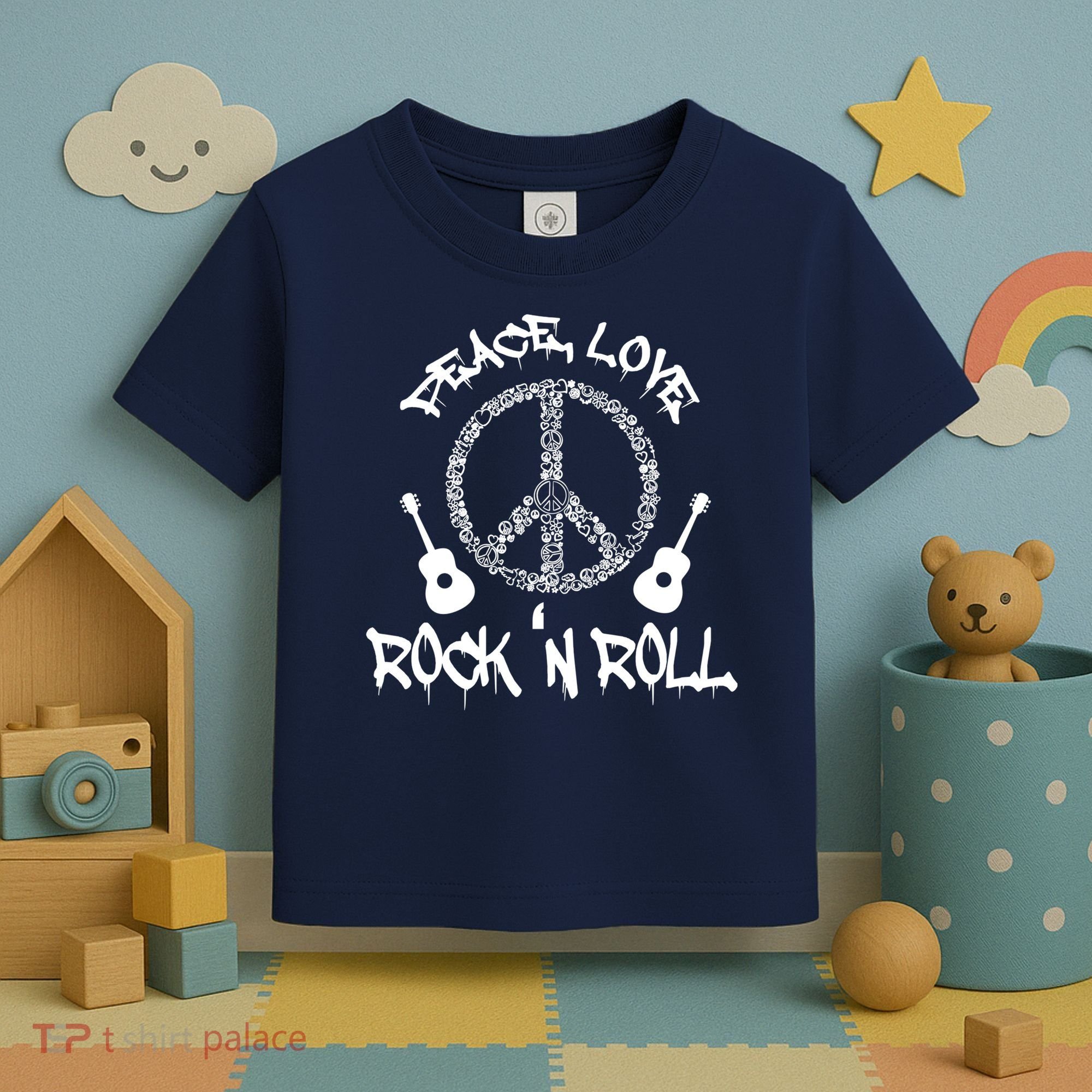 Rock'n Roll Peace Love Rock and Roll Tee Toddler T-Shirt
