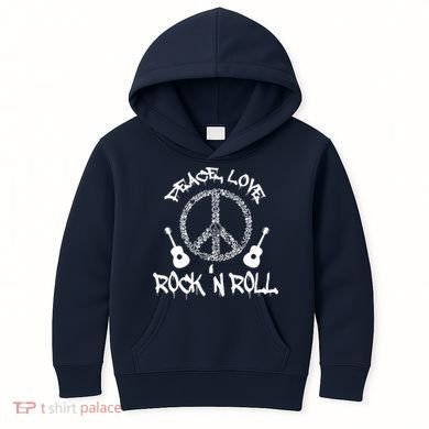 Rock'n Roll Peace Love Rock and Roll Tee Kids Hoodie