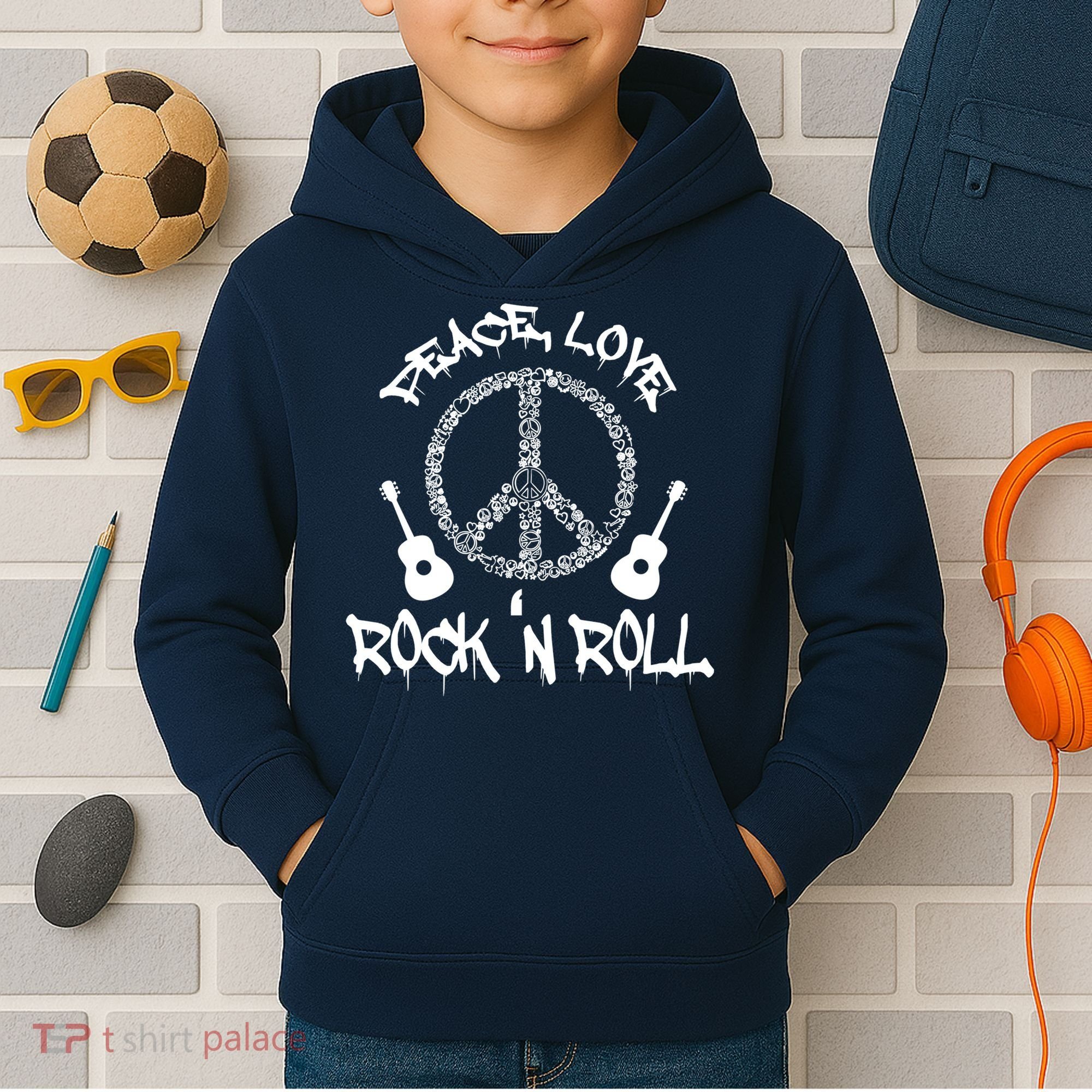 Rock'n Roll Peace Love Rock and Roll Tee Kids Hoodie