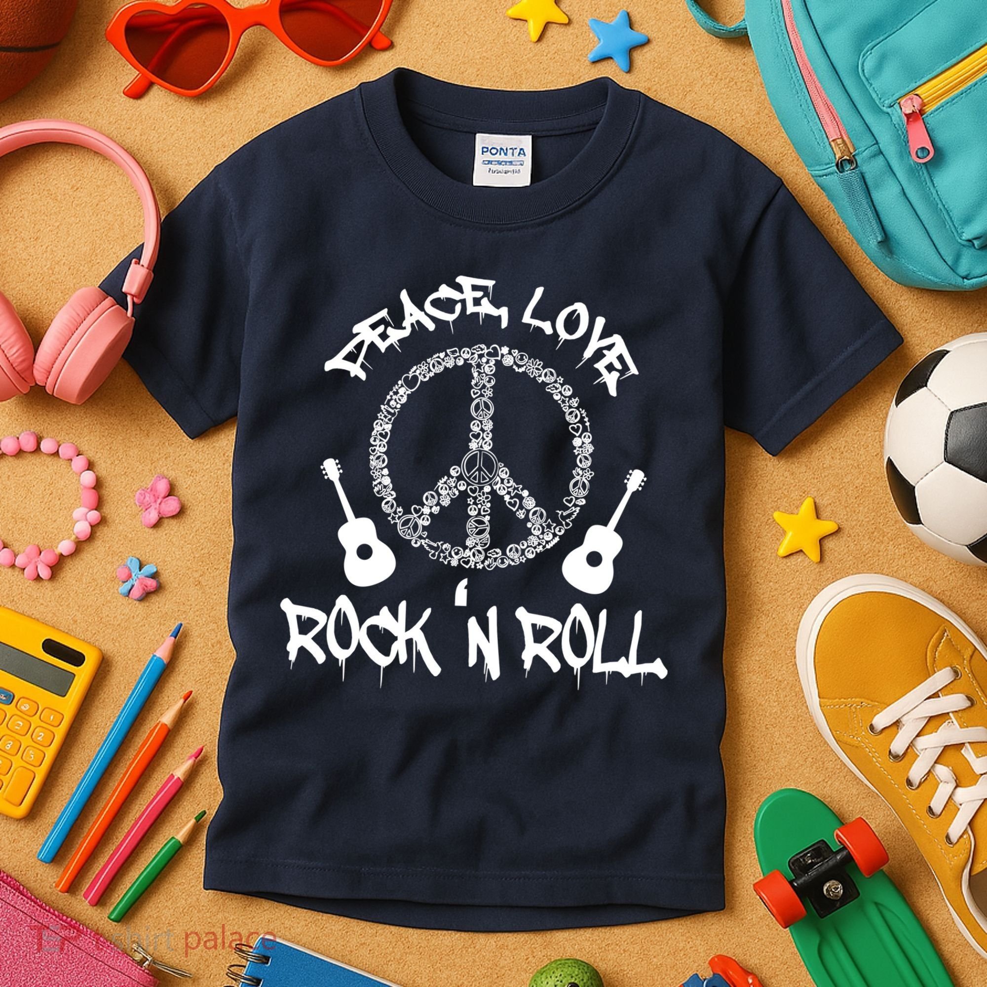 Rock'n Roll Peace Love Rock and Roll Tee Kids T-Shirt