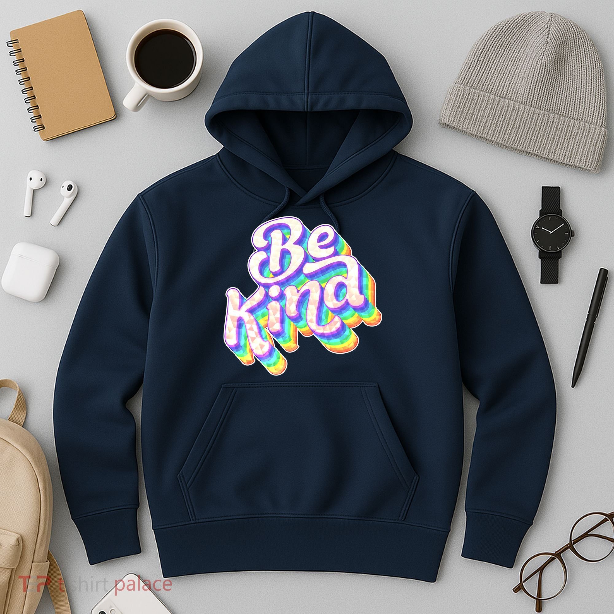 Retro Rainbow Prism Be Kind Hoodie