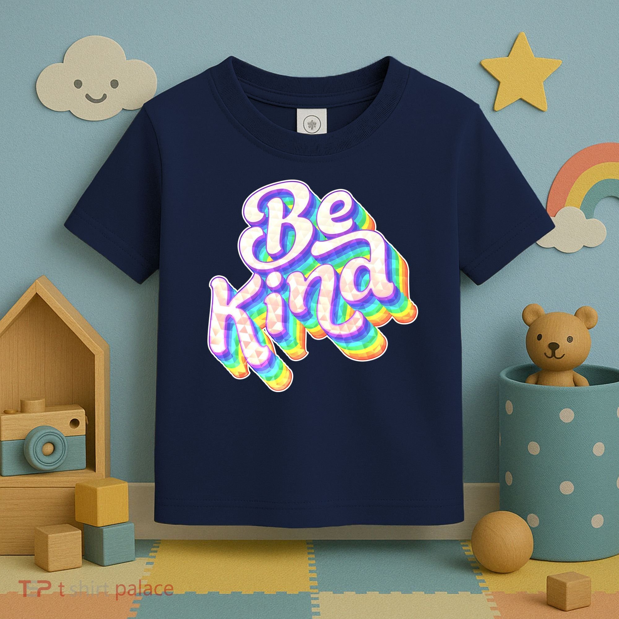 Retro Rainbow Prism Be Kind Toddler T-Shirt