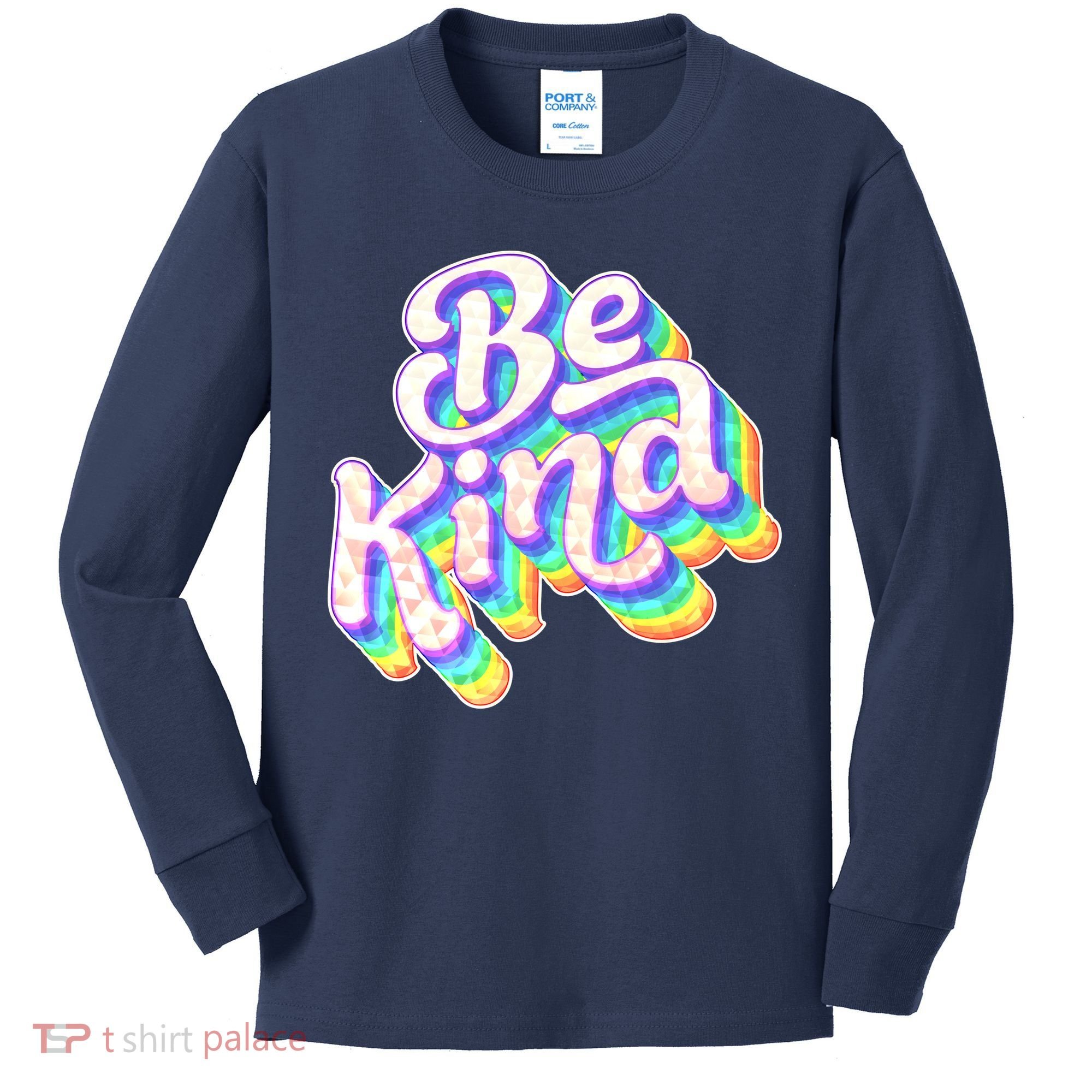 Retro Rainbow Prism Be Kind Kids Long Sleeve Shirt