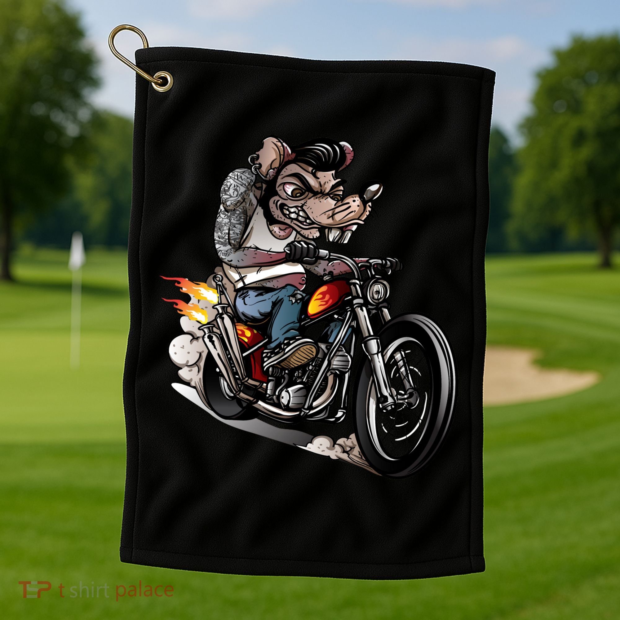 Rockabilly Rats Riding A Bike Golf Towel