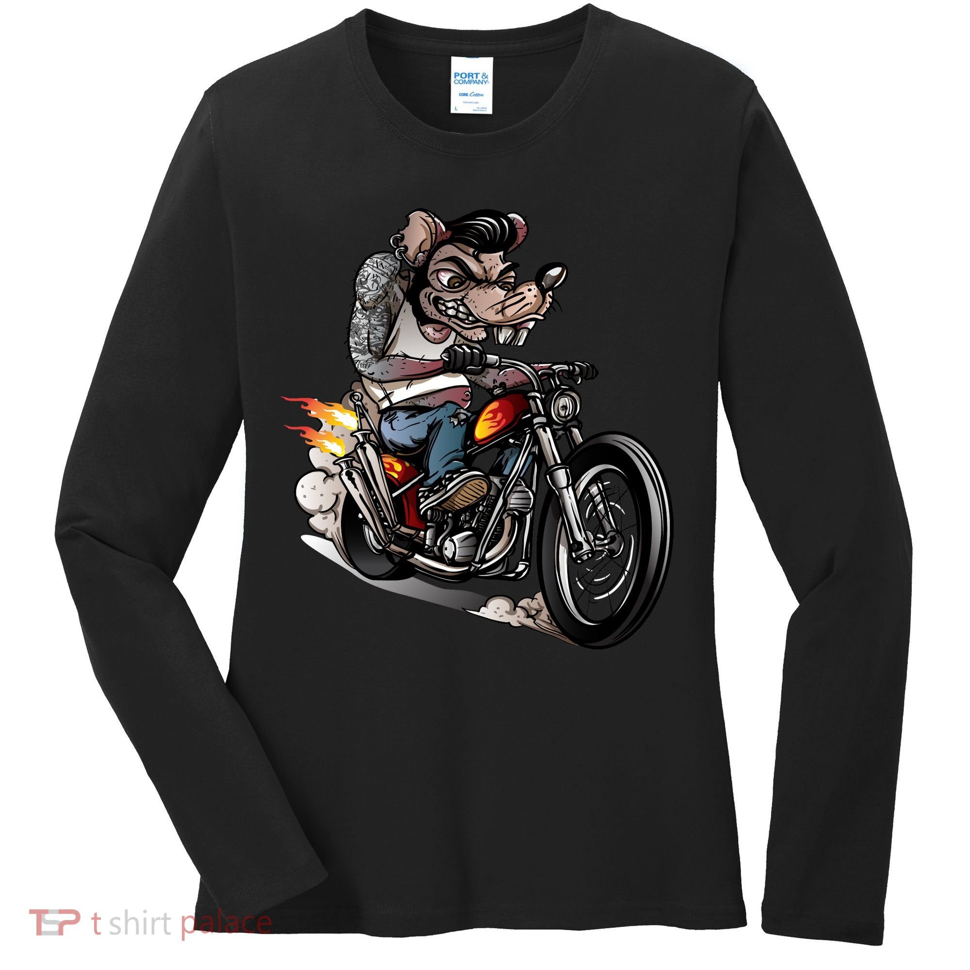 Rockabilly Rats Riding A Bike Women's Long Sleeve Shirt