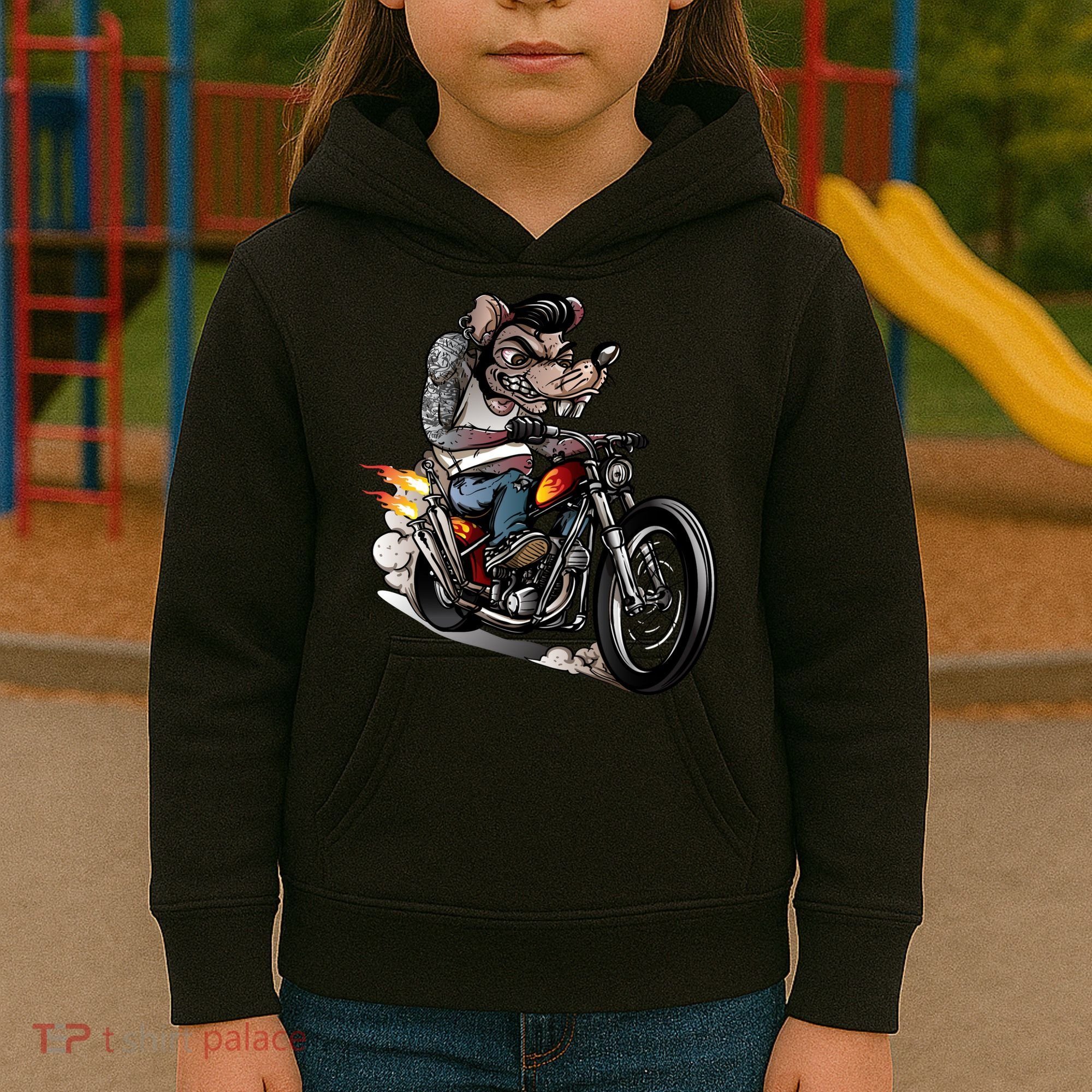 Rockabilly Rats Riding A Bike Kids Hoodie